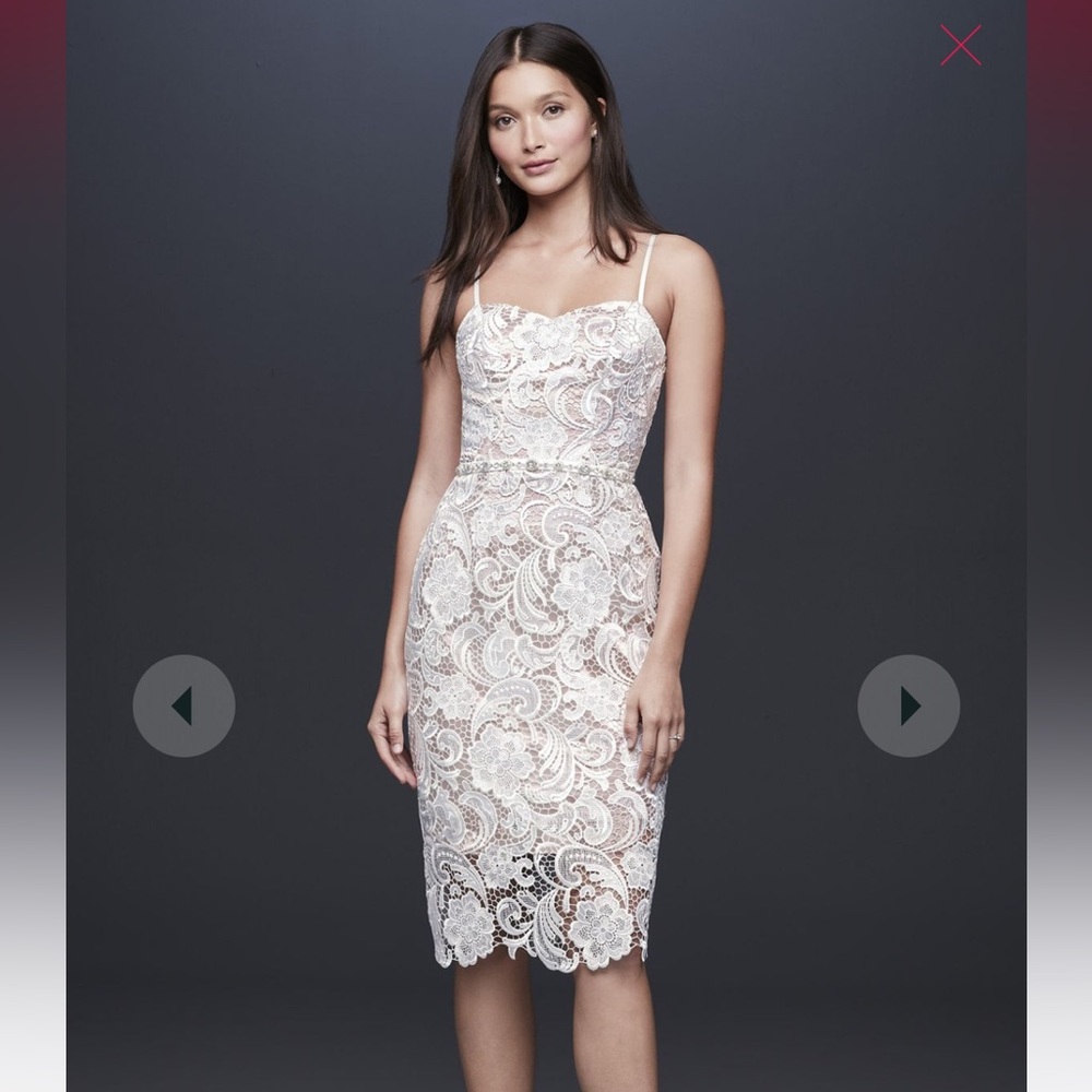DB STUDIO  paisley lace illusion sheath dress with sheer hem
